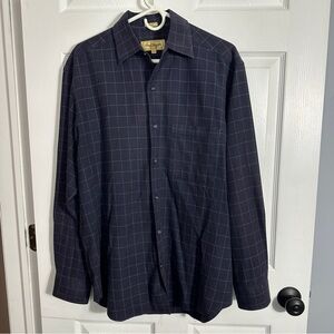 Paul Stuart Cooper button down long sleeve shirt, sz. L, dk. blue, windowpane